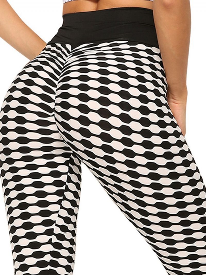 Print Stripe Anti-Sweat Polyester Yoga Pants Korkea Vyötärö Tiktok Leggingsit