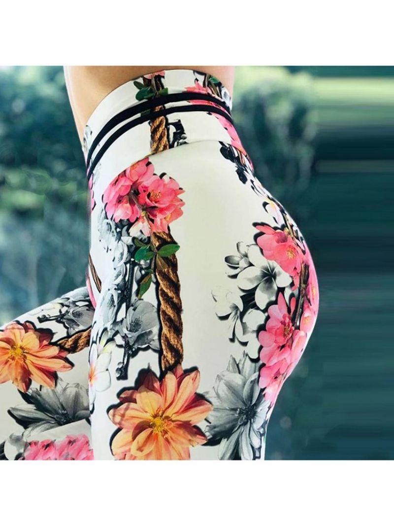 Tulosta Floral Whip Nailon Korkeavyötäröiset Naisten Leggingsit Joogahousut Korkeavyötäröiset Tiktok Leggingsit