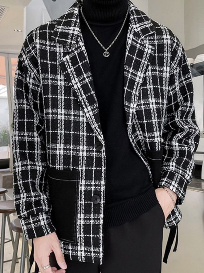 Patchwork Lapel Plaid Straight Fall Takki