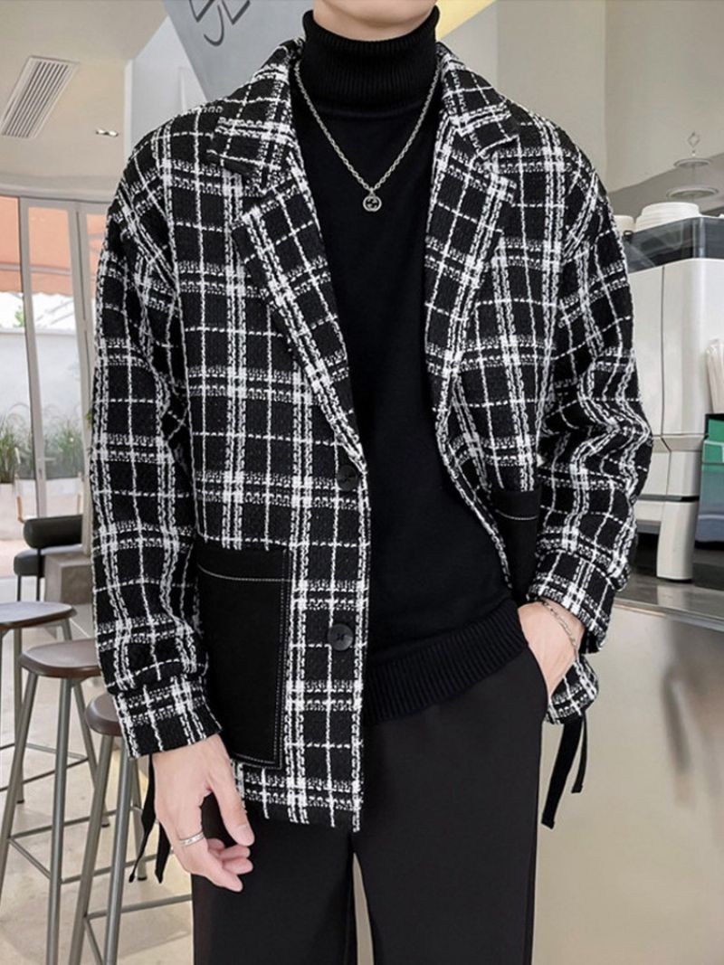 Patchwork Lapel Plaid Straight Fall Takki