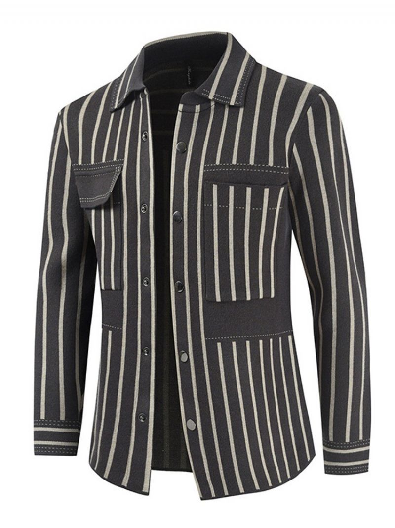 Stripe Lapel Pocket Muoti Slim Takki