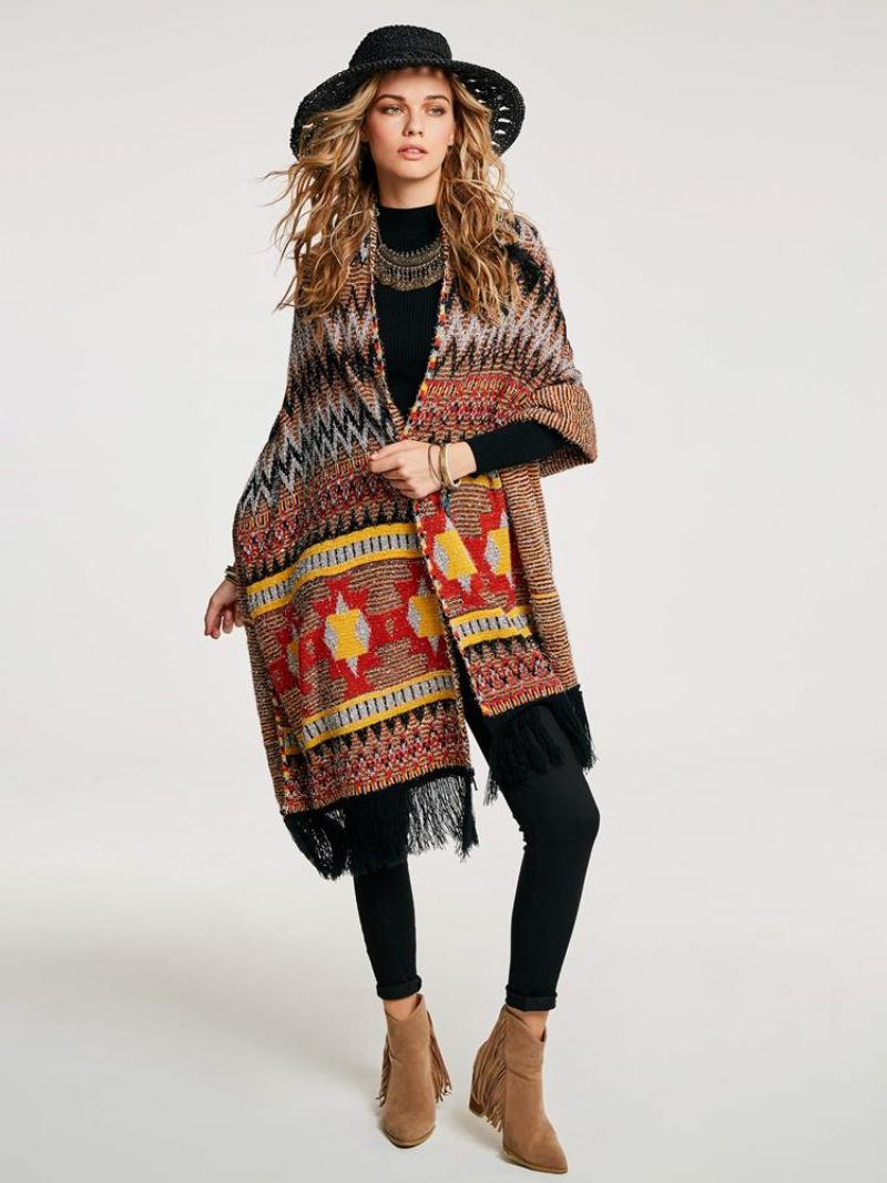 Geometrinen Tupsu Patchwork Cape