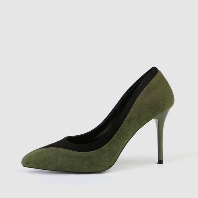 Faux Suede Color Block Slip-On Teräväkärkinen Stiletto Heel Naisten Pumput