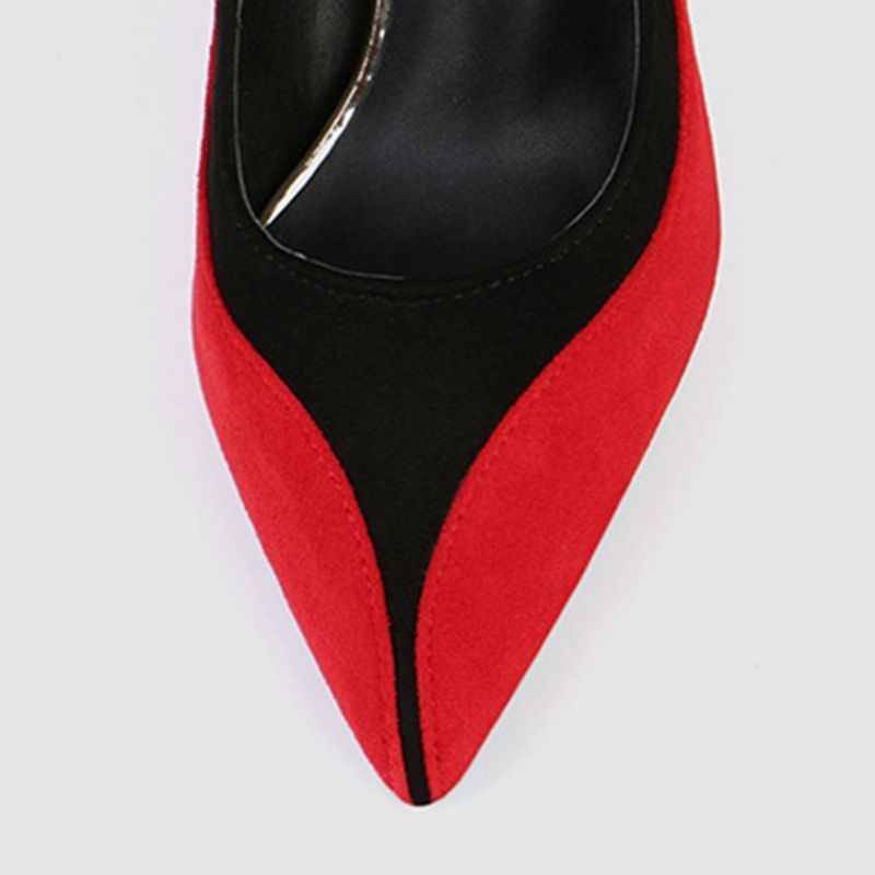 Faux Suede Color Block Slip-On Teräväkärkinen Stiletto Heel Naisten Pumput