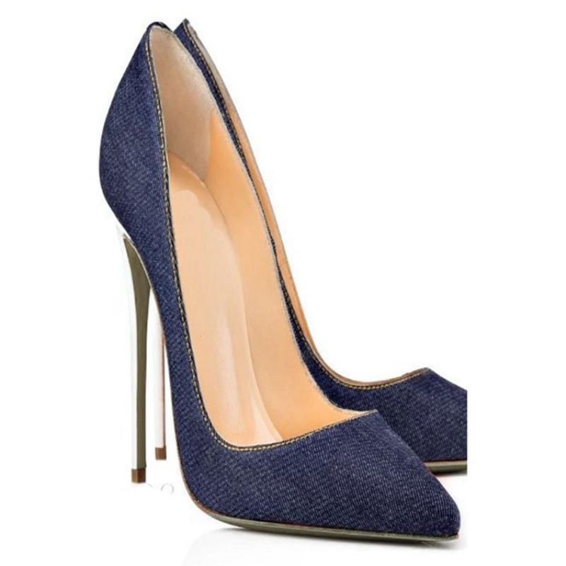 Sininen Teräväkärkinen Stiletto Heel Pumps