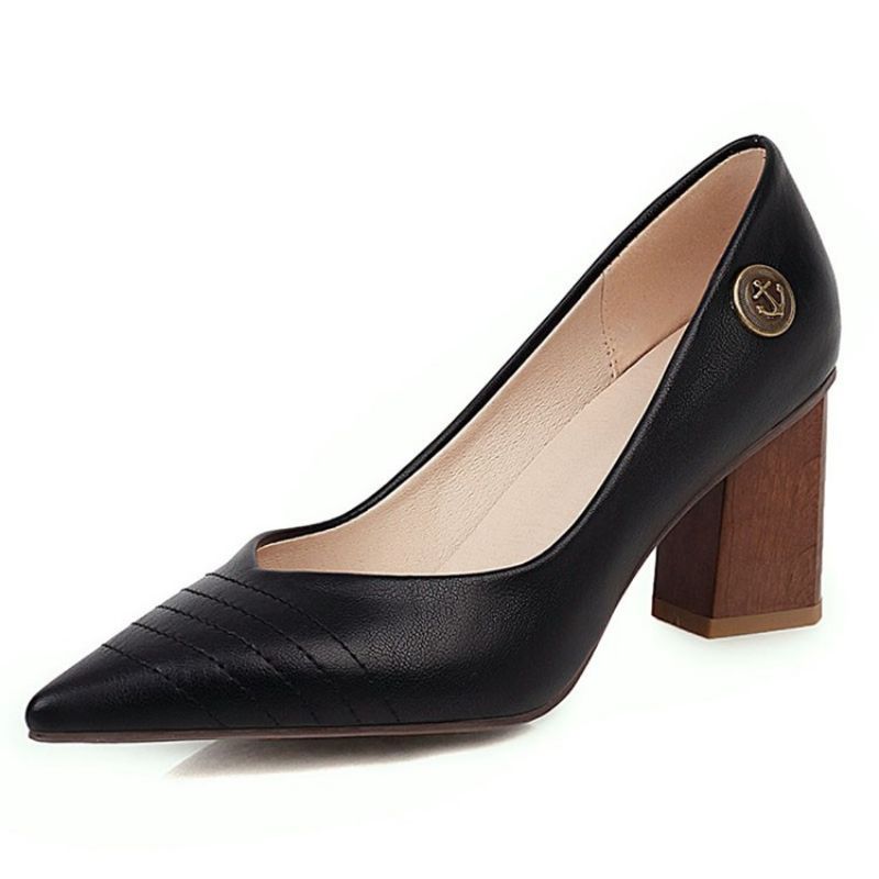 Thread Chunky Heel Pointed Toe Pumps