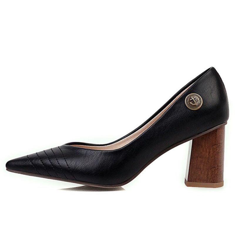 Thread Chunky Heel Pointed Toe Pumps