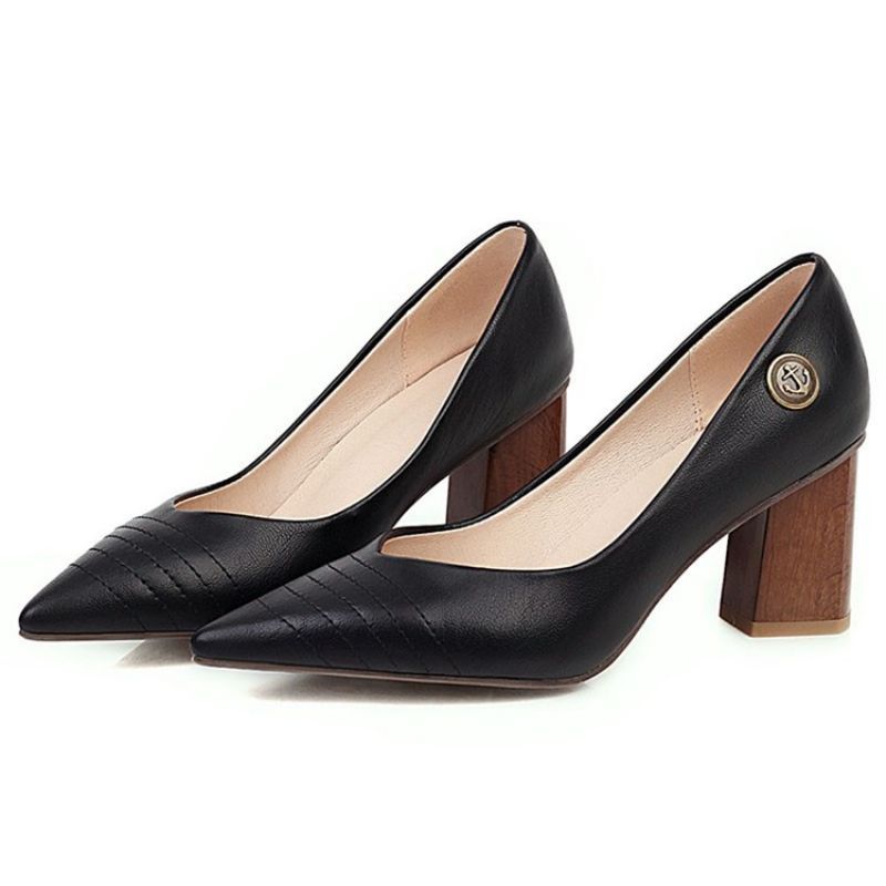 Thread Chunky Heel Pointed Toe Pumps