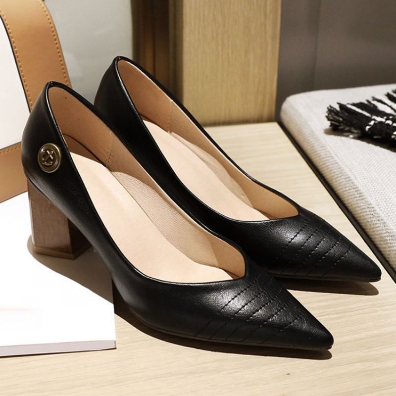 Thread Chunky Heel Pointed Toe Pumps