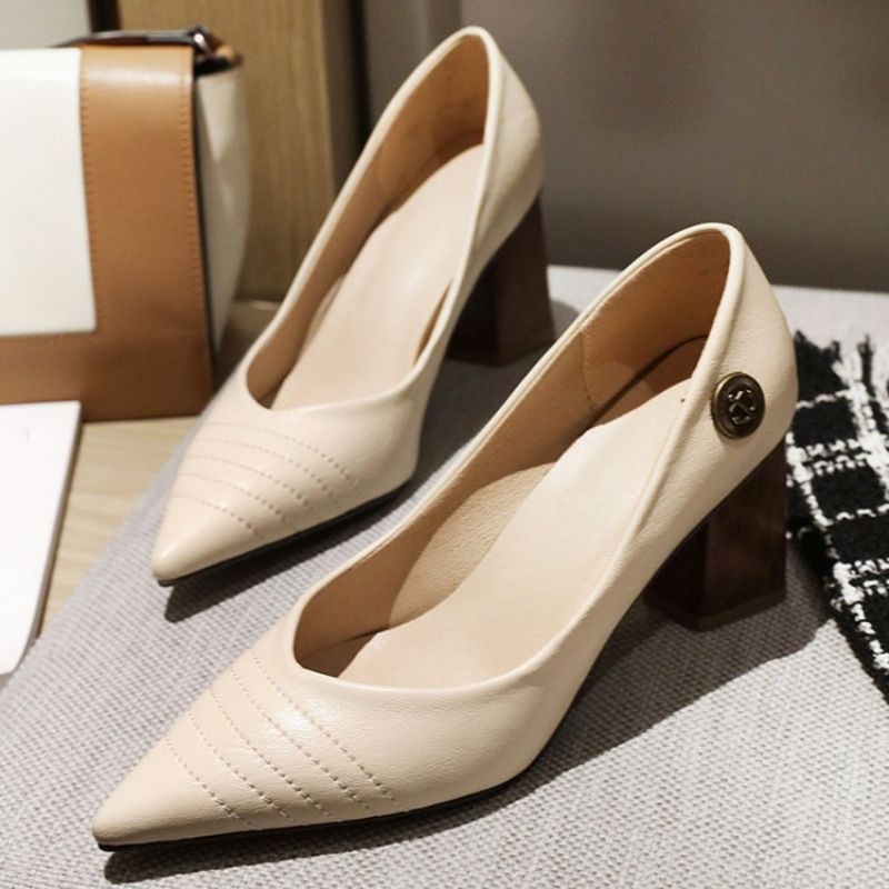 Thread Chunky Heel Pointed Toe Pumps