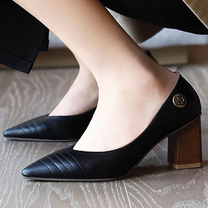 Thread Chunky Heel Pointed Toe Pumps