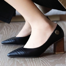 Thread Chunky Heel Pointed Toe Pumps