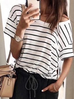 Stripe Lyhythihainen Standard Spring Casual T-Paita