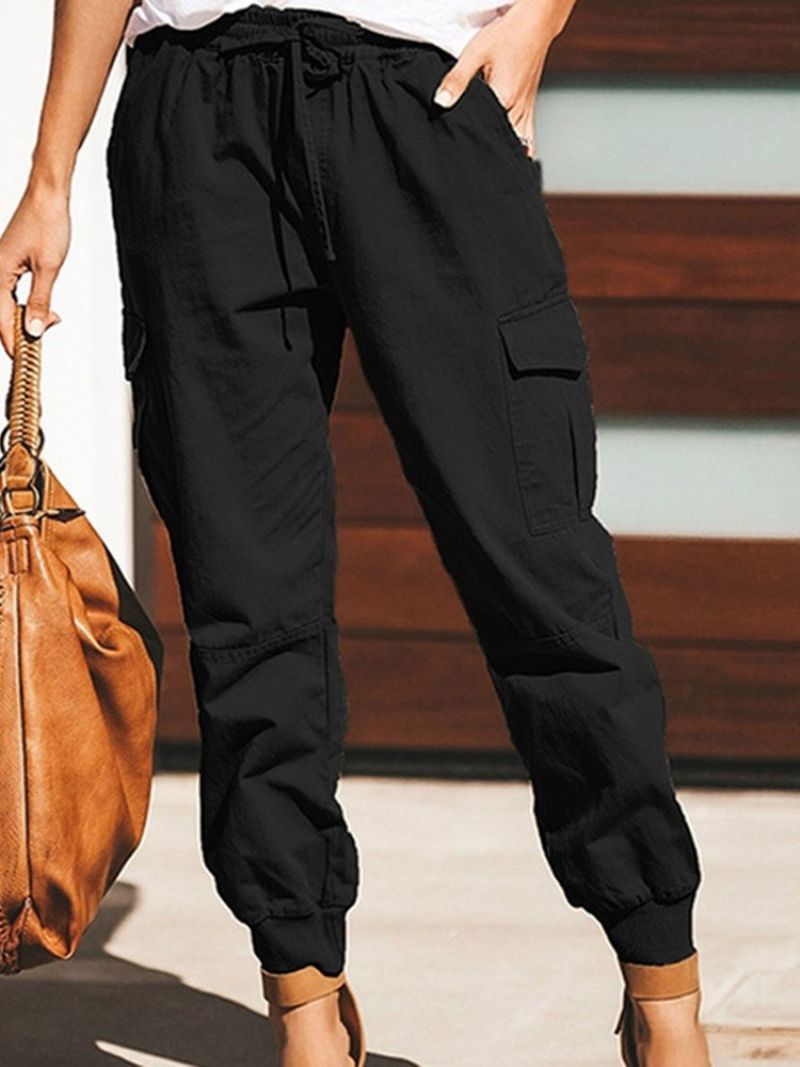 Cargo Pants Löysät Plain Lace-Up Pencil Housut Mid Waist Naisten Housut