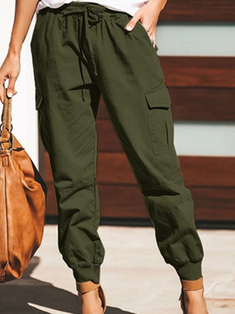 Cargo Pants Löysät Plain Lace-Up Pencil Housut Mid Waist Naisten Housut