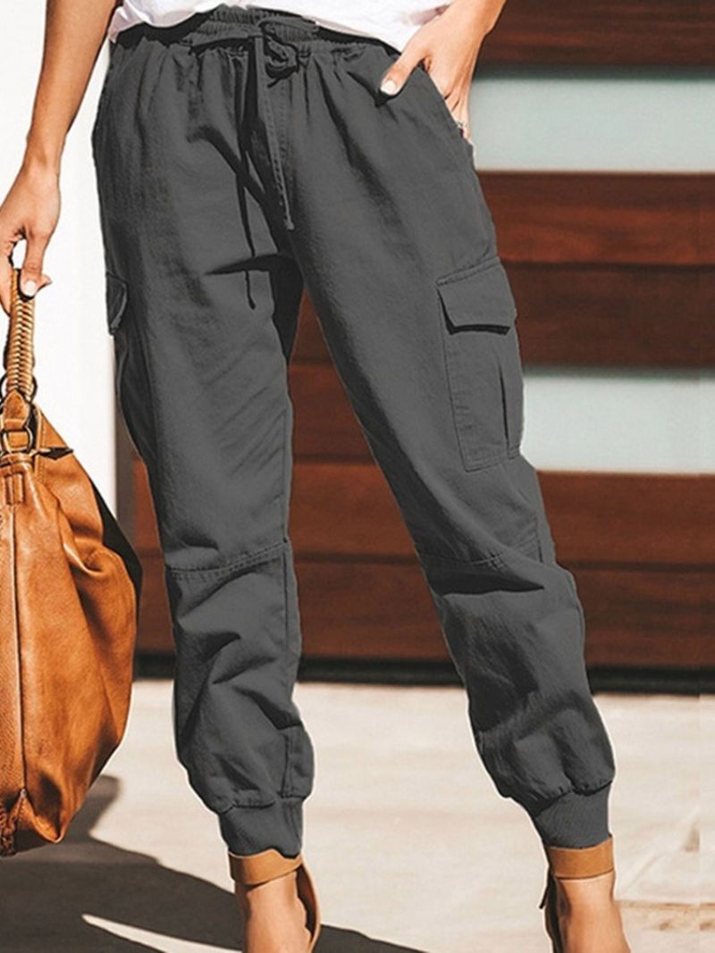 Cargo Pants Löysät Plain Lace-Up Pencil Housut Mid Waist Naisten Housut