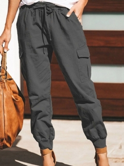 Cargo Pants Löysät Plain Lace-Up Pencil Housut Mid Waist Naisten Housut