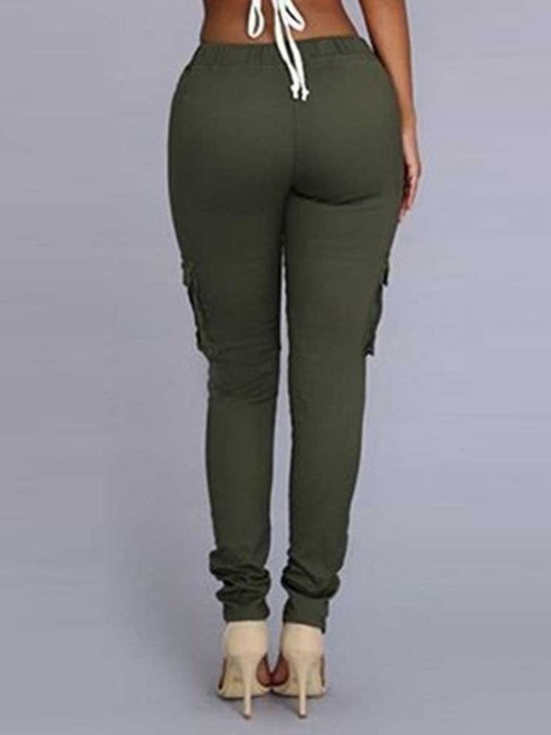 Cargo Pants Skinny Plain Pocket Pencil Housut Mid Waist Naisten Vapaa-Ajan Housut