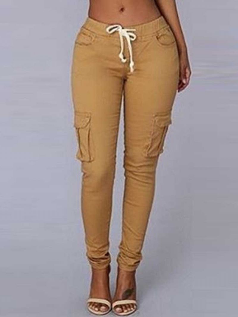 Cargo Pants Skinny Plain Pocket Pencil Housut Mid Waist Naisten Vapaa-Ajan Housut