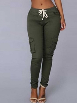 Cargo Pants Skinny Plain Pocket Pencil Housut Mid Waist Naisten Vapaa-Ajan Housut