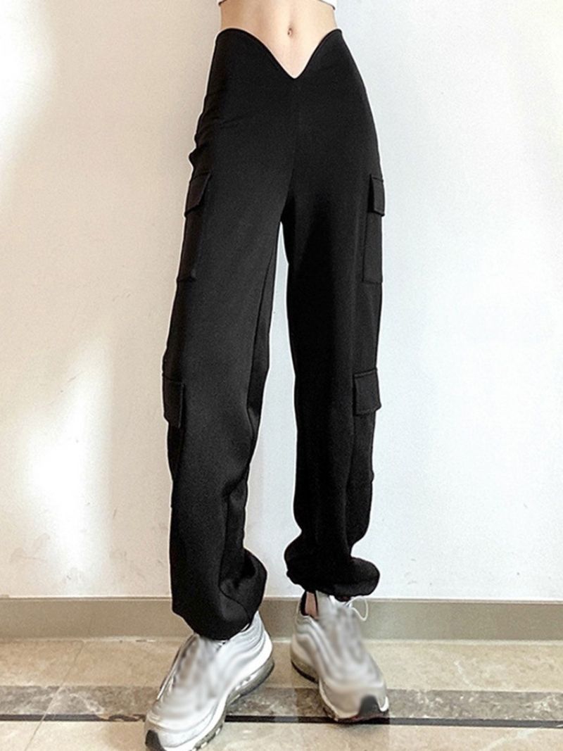 Pocket Slim Plain Täyspitkät Pencil Pants Rennot Housut