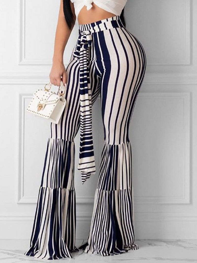 Print Slim Color Block Täyspitkät Bellbottoms Naisten Housut