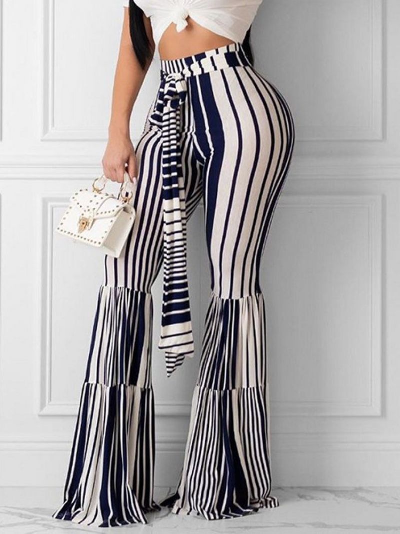 Print Slim Color Block Täyspitkät Bellbottoms Naisten Housut