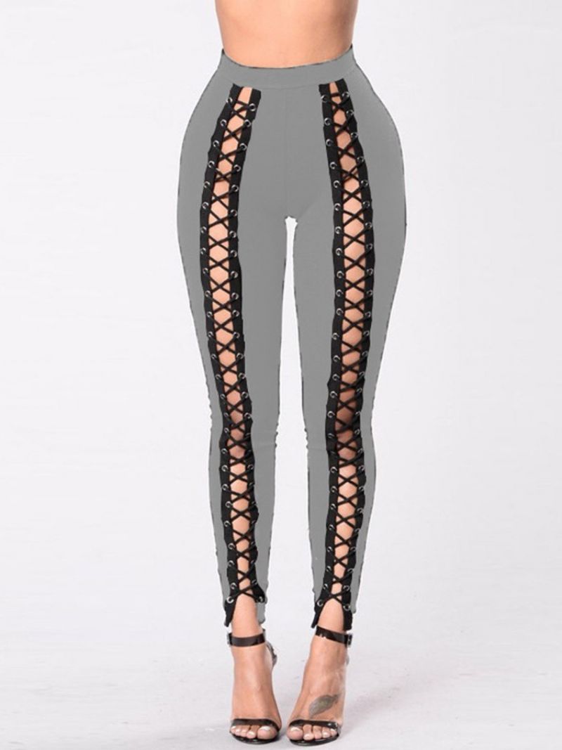 Skinny Plain Lace-Up Pencil Pants Korkeavyötäröiset Naisten Housut