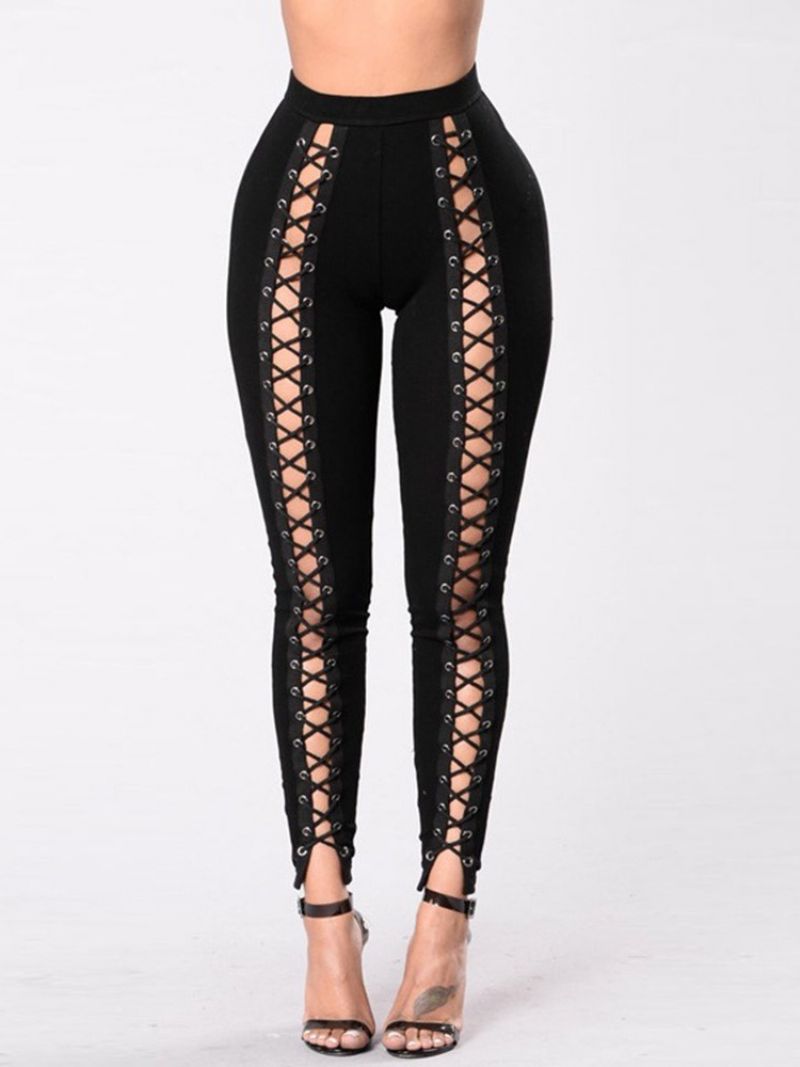 Skinny Plain Lace-Up Pencil Pants Korkeavyötäröiset Naisten Housut