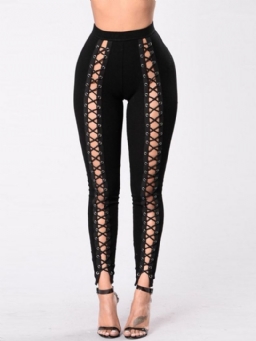 Skinny Plain Lace-Up Pencil Pants Korkeavyötäröiset Naisten Housut