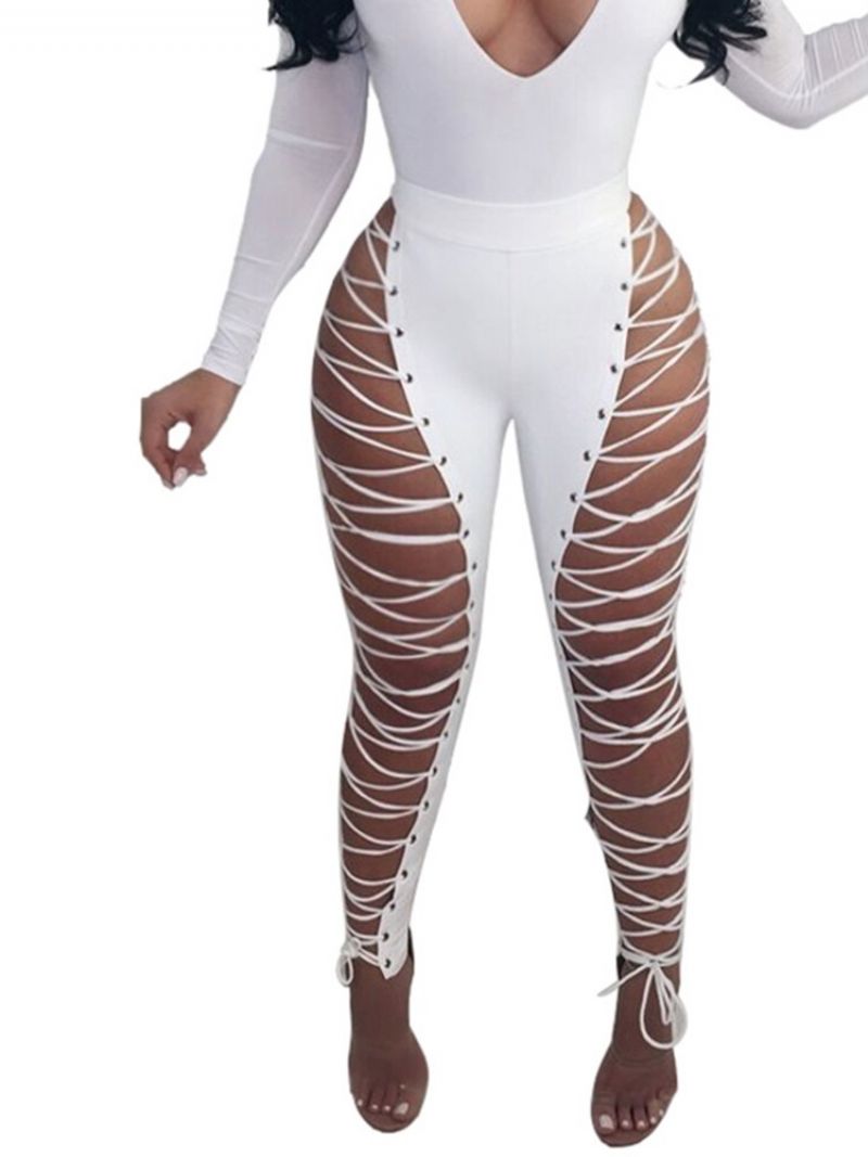 Skinny Pu Plain Stripe Naisten Leggingsit