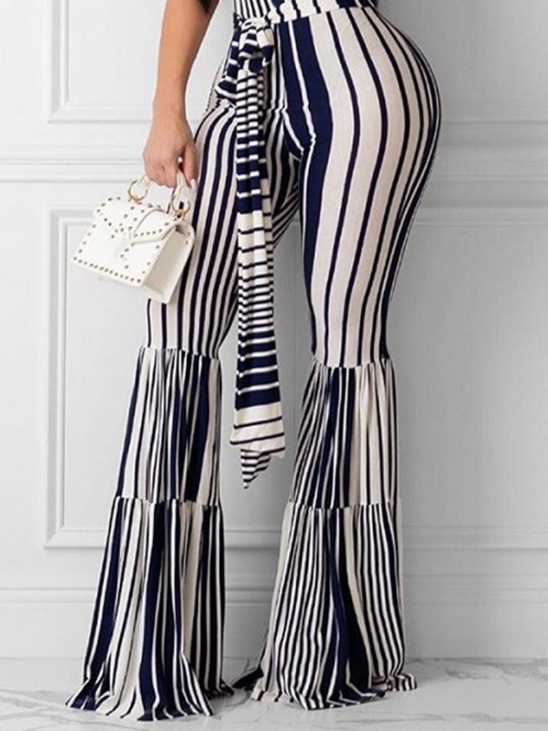 Stripe Lace-Up Ohut Täyspitkät Bellbottoms Rennot Housut