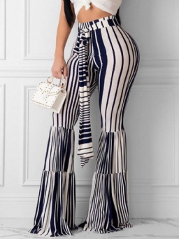 Stripe Lace-Up Ohut Täyspitkät Bellbottoms Rennot Housut