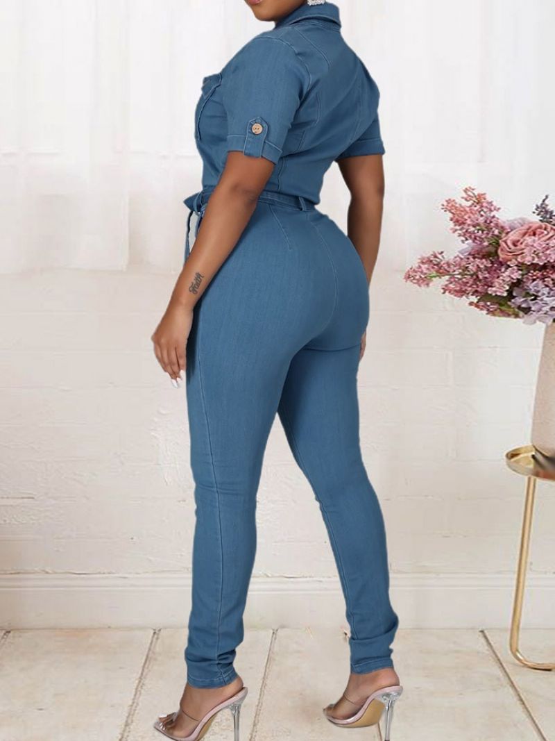 Täyspitkä Sweet Button Mid Waist Skinny Jumpsuit