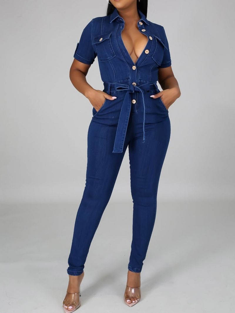 Täyspitkä Sweet Button Mid Waist Skinny Jumpsuit