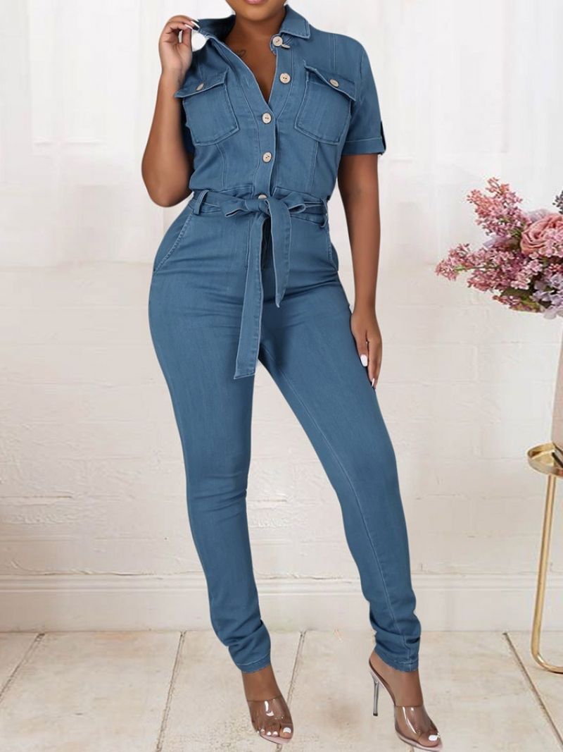 Täyspitkä Sweet Button Mid Waist Skinny Jumpsuit