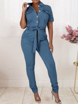 Täyspitkä Sweet Button Mid Waist Skinny Jumpsuit