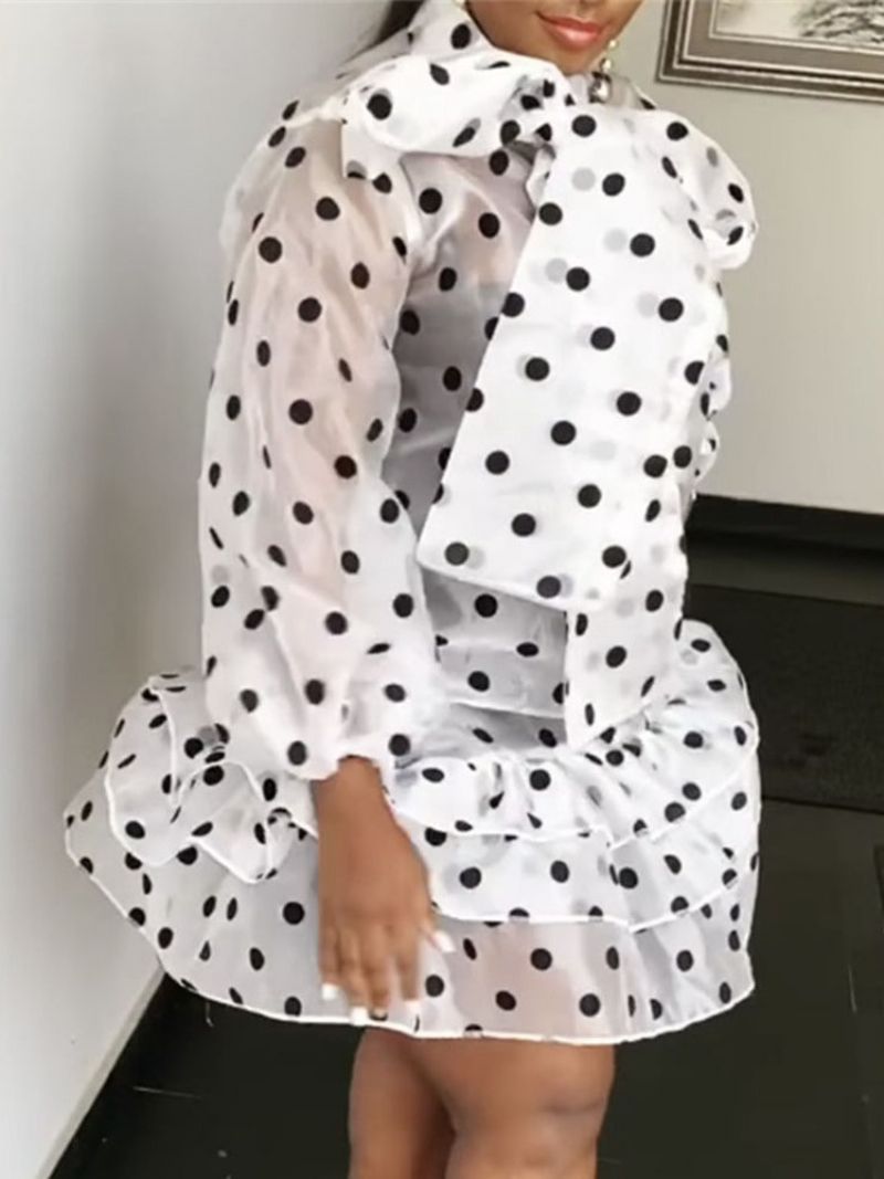 Rusetti Kaulus Polven Yläpuolella Print Pullover Polka Dots Mekko