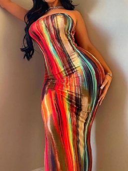 Tie Dye Hihaton Lattiapituinen Bodycon-Mekko