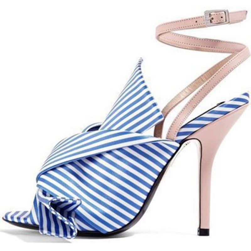 Bow Stripe Nilkkahihna Stiletto Heel Naisten Sandaalit