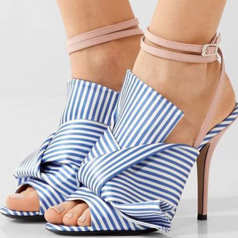 Bow Stripe Nilkkahihna Stiletto Heel Naisten Sandaalit