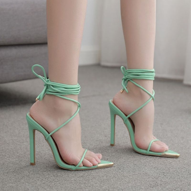 Lace-Up Stiletto Heel Open Toe Plain Sandaalit