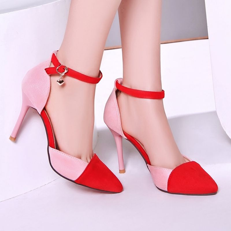 Ladylike Point Toe Patchwork Stiletto Sandaalit