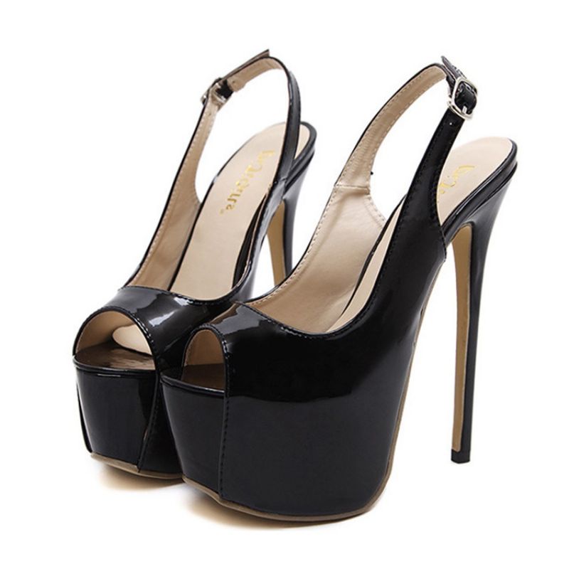 Naisten Pu Peep Toe Stiletto Heel Slingback Strap Sandaalit