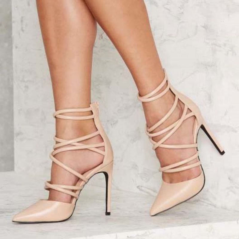 Nude Point Toe Stiletto Sandaalit