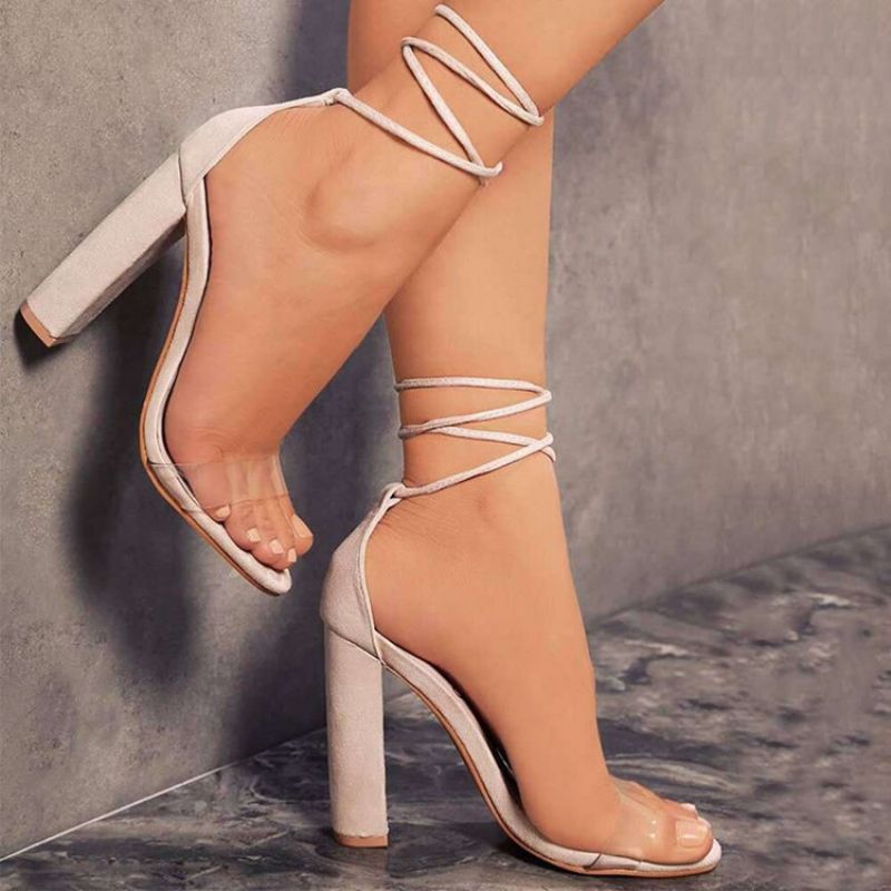 Open Toe Lace-Up Chunky Heel Professional Sandaalit