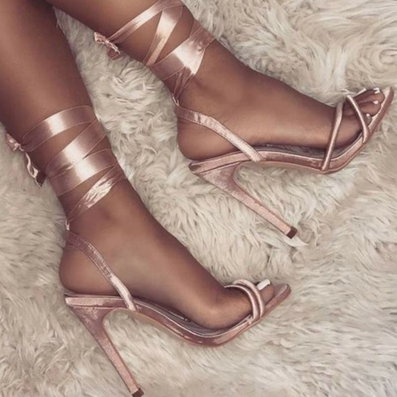 Open Toe Lace-Up Stiletto Heel Sandaalit