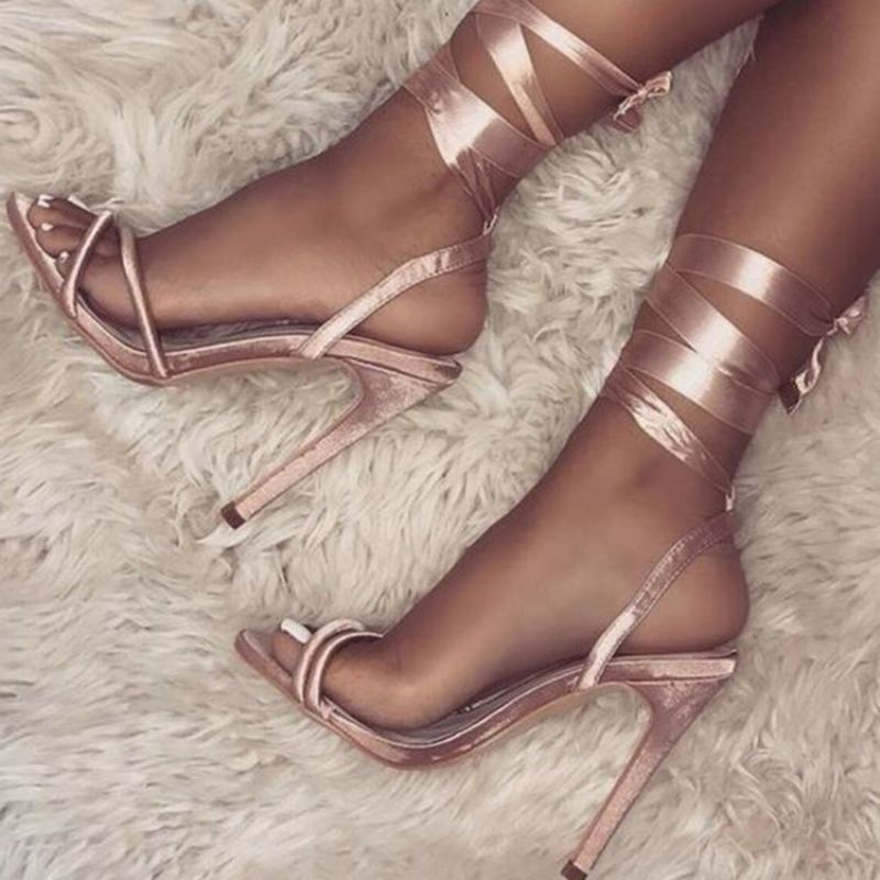 Open Toe Lace-Up Stiletto Heel Sandaalit