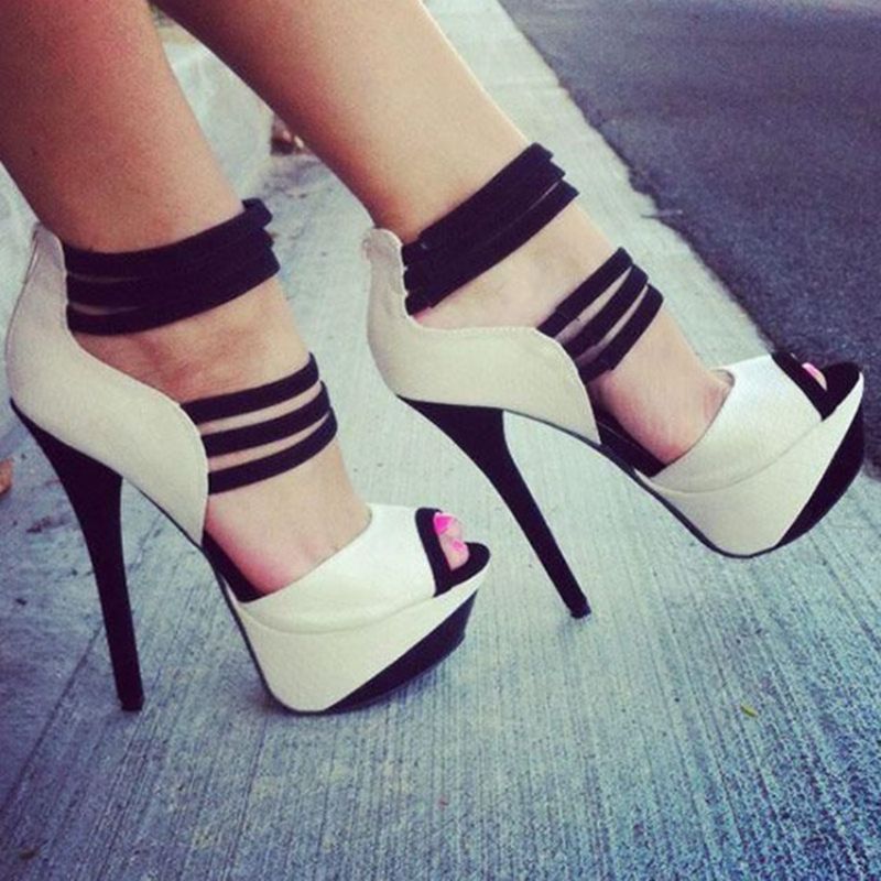 Platform Color Block Peep Toe Pumput