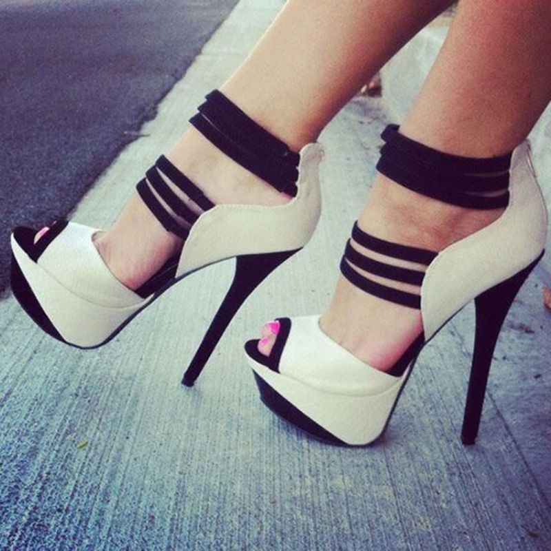 Platform Color Block Peep Toe Pumput